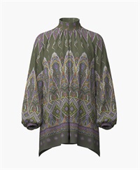 【予約受付中】mash mania　ギャザーフレアーチュニック　ペイズリーモザイク【1月下旬より順次発送予定】(カーキ-F)