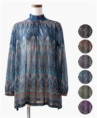 【予約受付中】mash mania　ギャザーフレアーチュニック　ペイズリーモザイク【1月下旬より順次発送予定】