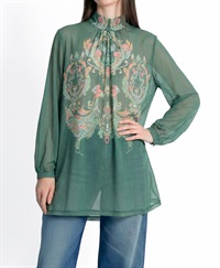 【予約受付中】mash mania　ギャザーフレアーチュニック　リーガルフェザー【1月下旬より順次発送予定】(グリーン-F)