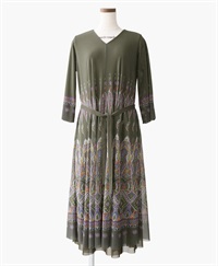 【予約受付中】mash mania　8分袖リバーシブルワンピース　ペイズリーモザイク【1月下旬より順次発送予定】(カーキ-F)