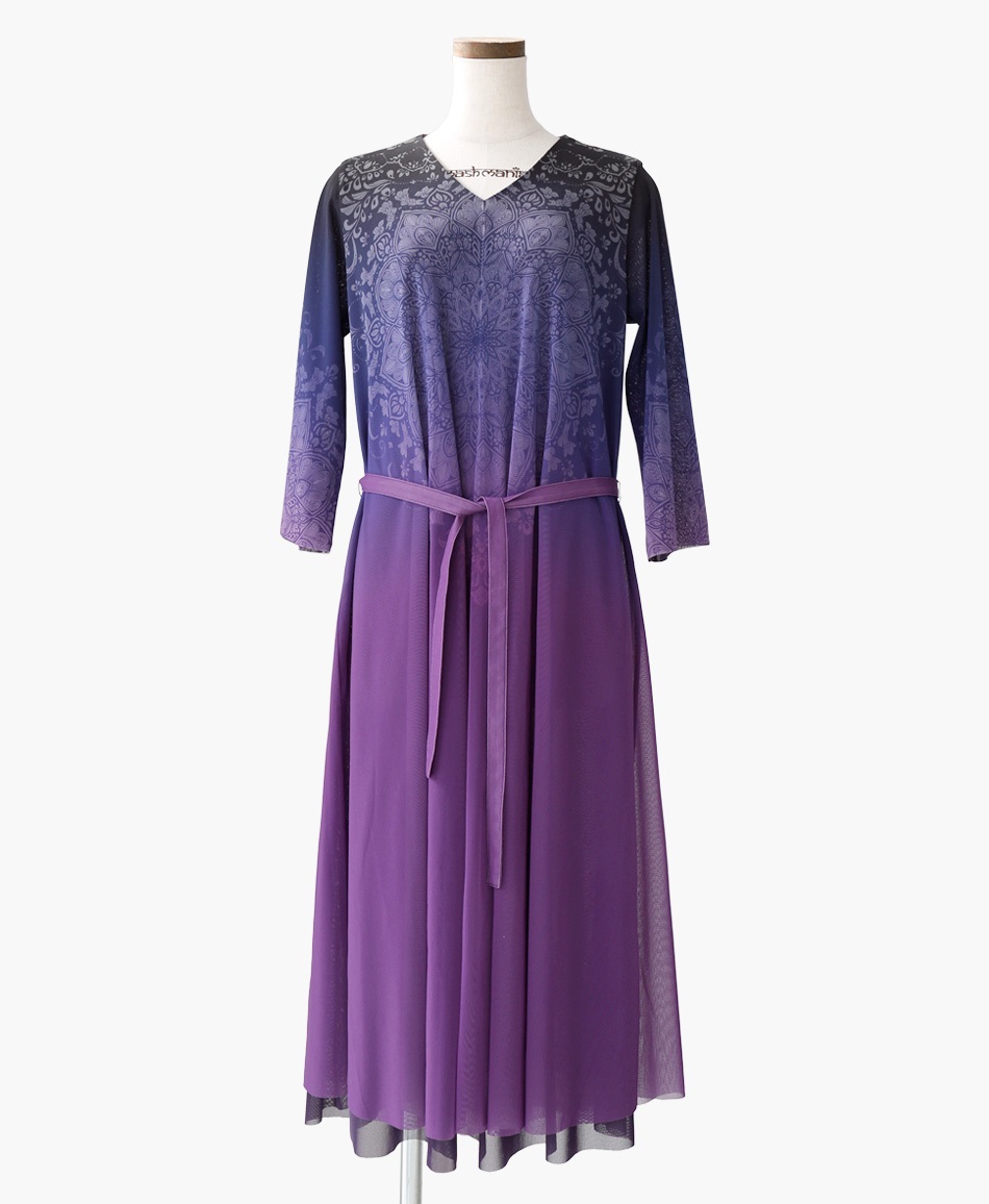 【予約受付中】mash mania　8分袖リバーシブルワンピース　シンフォニア【1月下旬より順次発送予定】(パープル-F)