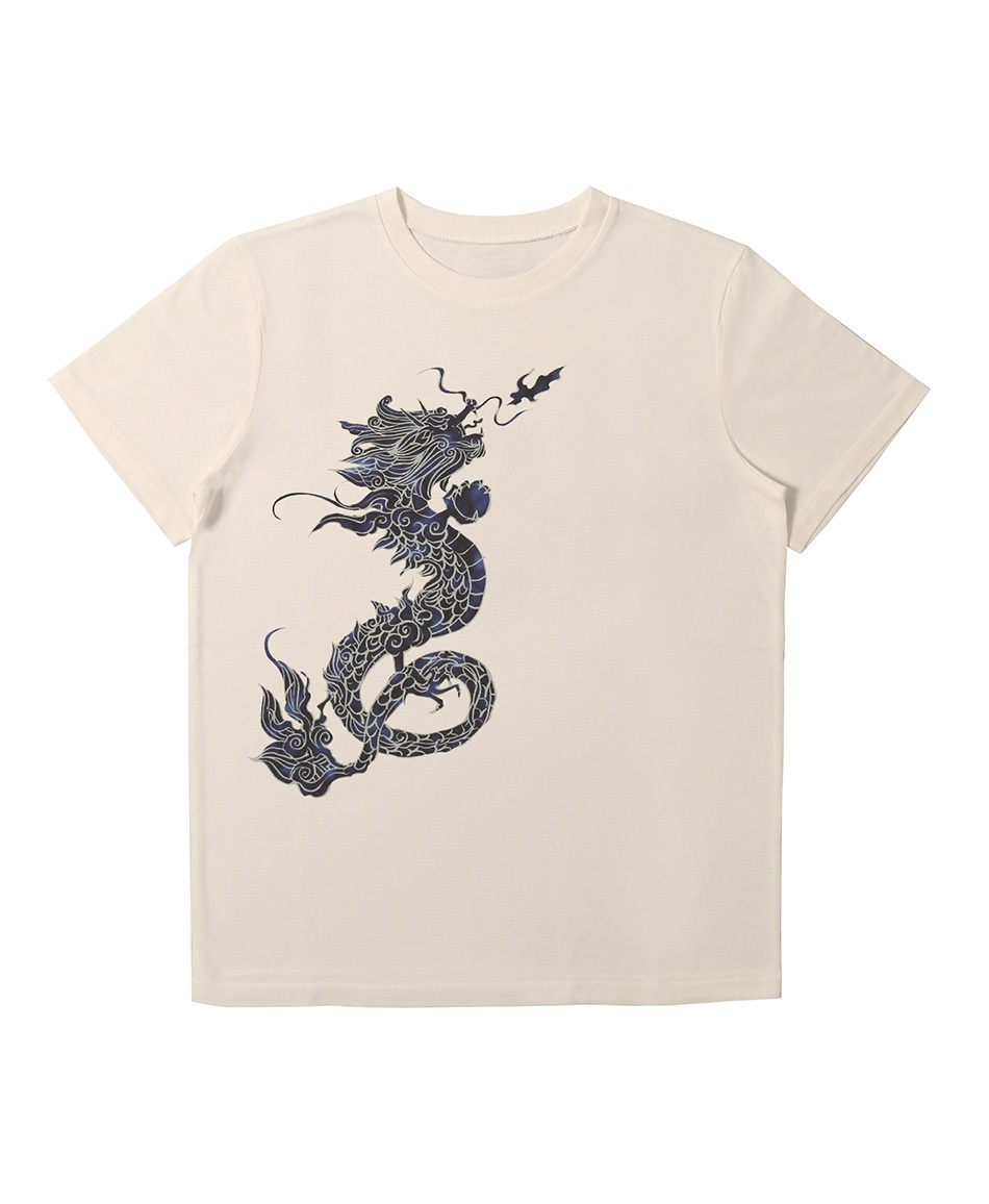 【予約受付中】THE MASH復刻柄　半袖Tシャツ（ユニセックス）ドラゴン【2月末より順次発送予定】(ベージュ-S)