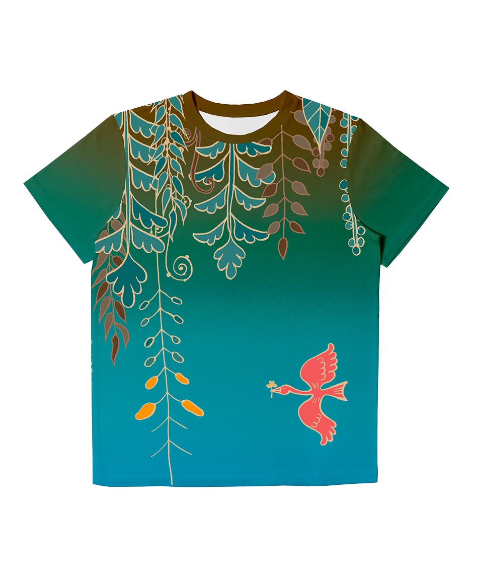 【予約受付中】THE MASH復刻柄　半袖Tシャツ（ユニセックス）森【2月末より順次発送予定】(ブルー-S)