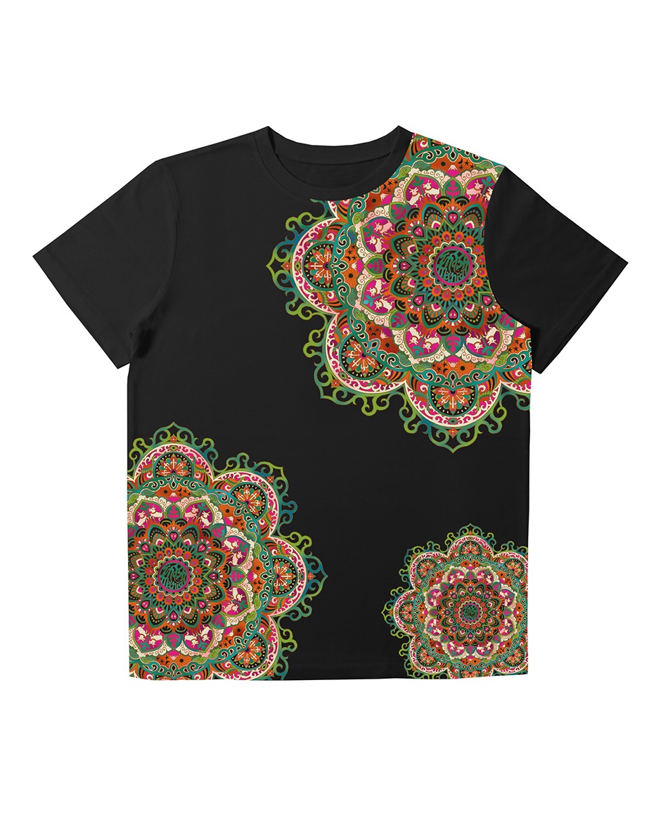 【予約受付中】THE MASH復刻柄　半袖Tシャツ（ユニセックス）ヤギマンダラ【2月末より順次発送予定】(ブラック-S)