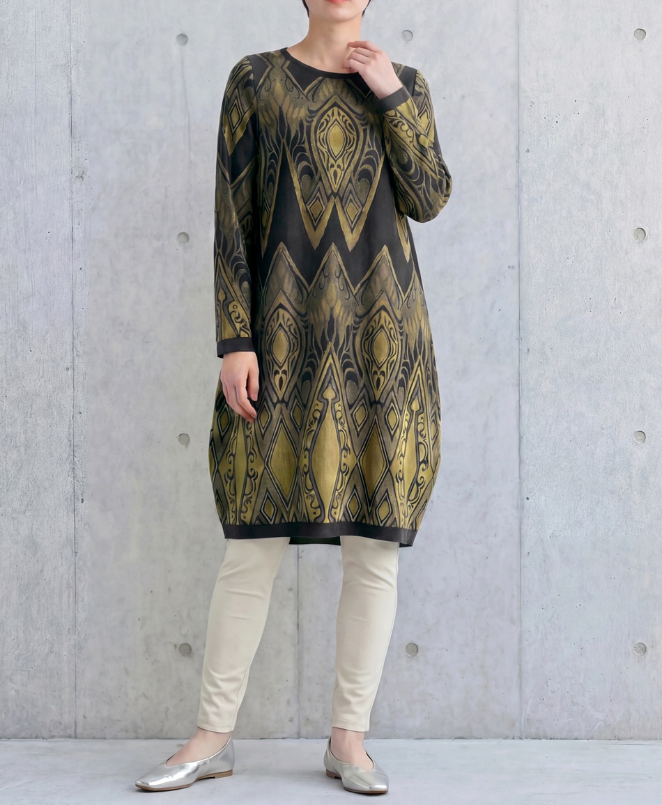 【限定復刻】 mash mania　プリモーディアル　コクーンワンピース　ワインディング(カーキ-F)