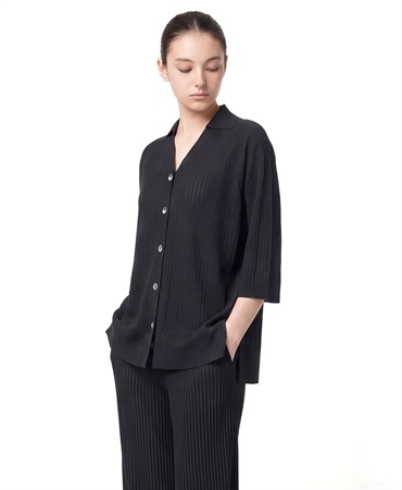 【4/30より順次発送予定】PRIMORDIAL　フロントオープンポロシャツ(ブラック-M)