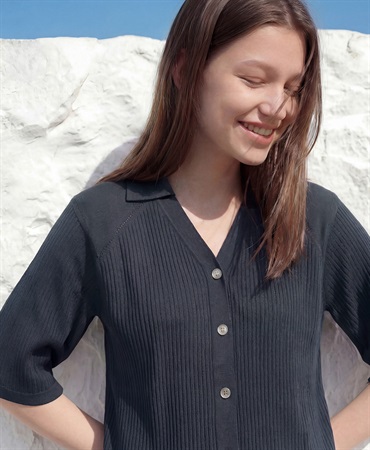 【4/30より順次発送予定】PRIMORDIAL　フロントオープンポロシャツ(ネイビー-M)