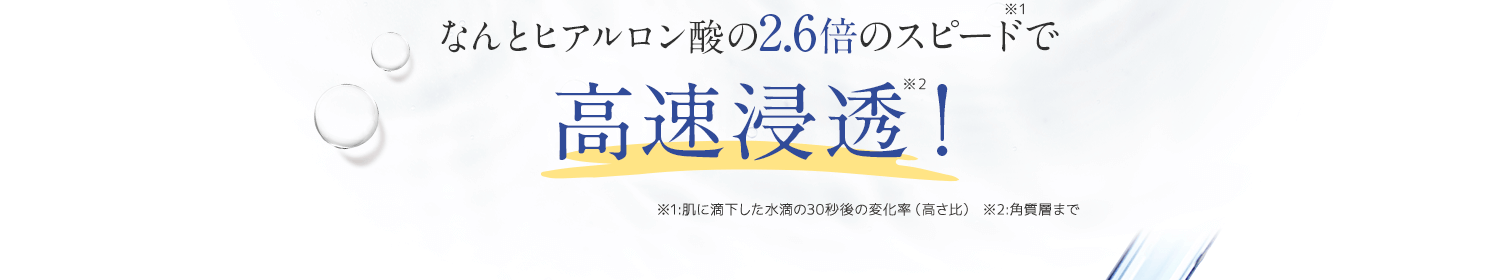 なんとヒアルロン酸の2.6倍のスピードで高速浸透！